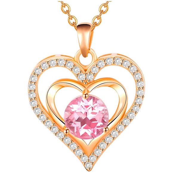 Heart Birthstone Necklace For Women- Opal Pink - Picture 3 of 5